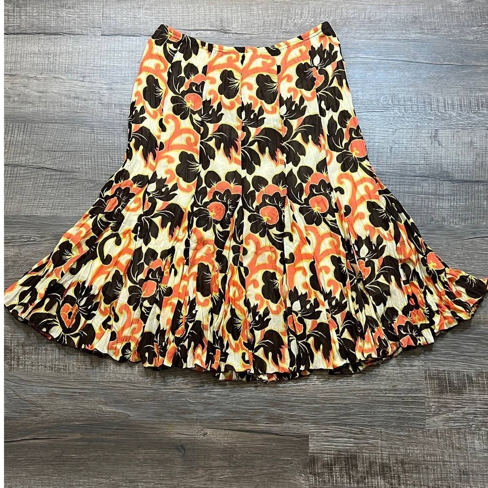 Rafael Essential Pink Floral Brown, Cream, Pink Pleated Lined Skirt Size Small
